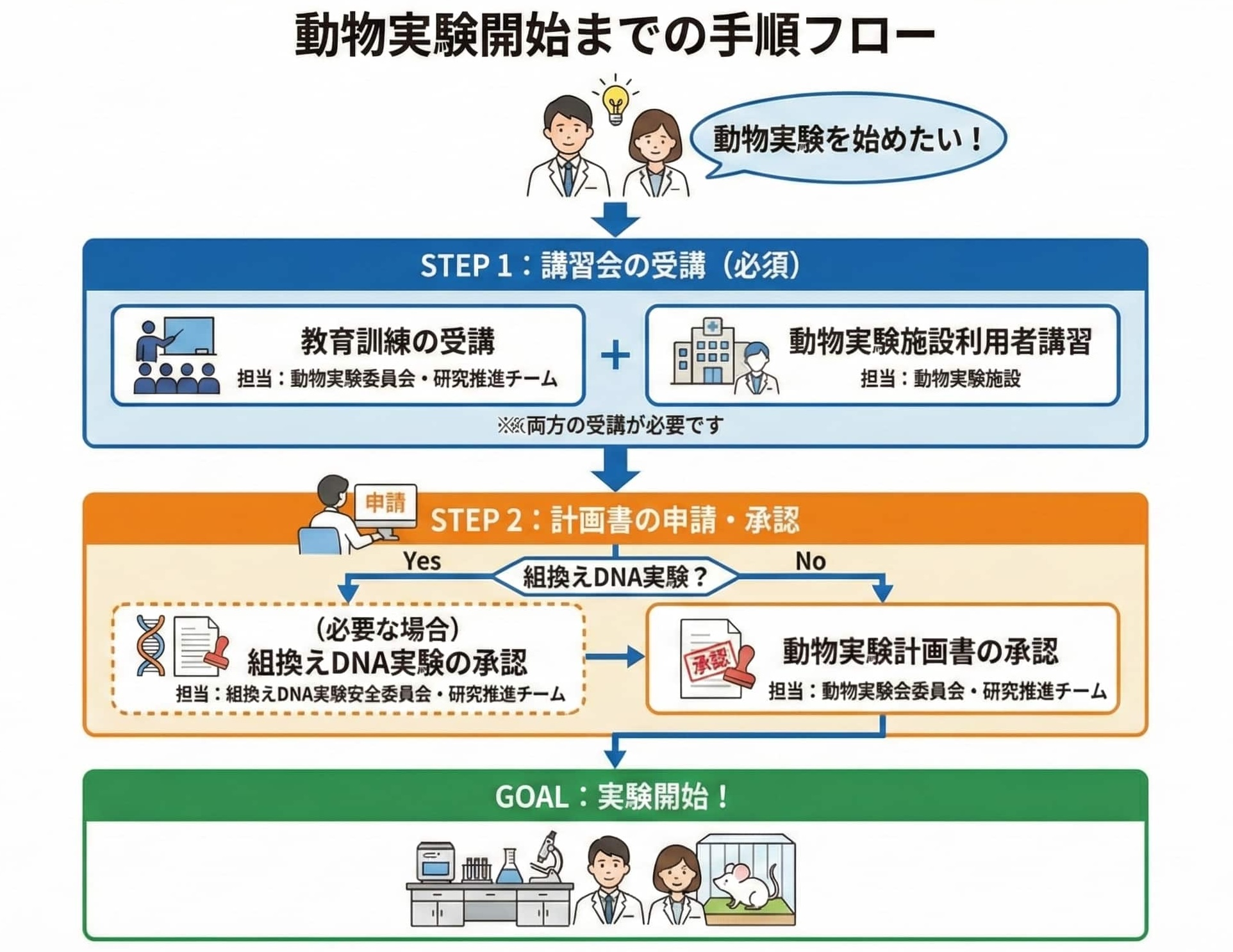動物実験利用の流れフロー図